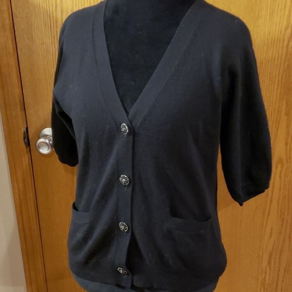 Talbots black angora cashmere wool blend short sleeve cardigan